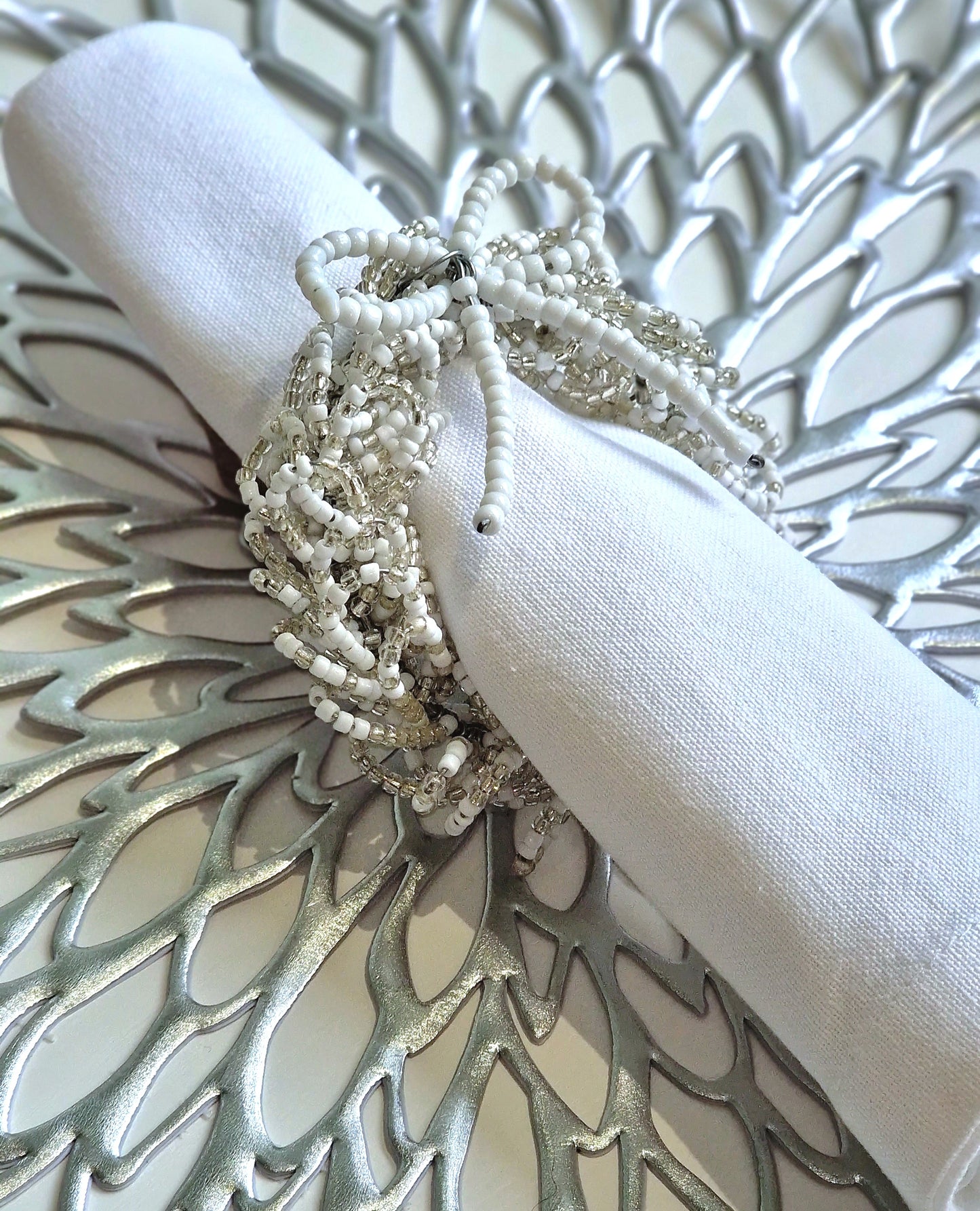 White Beaded Napkin Ring