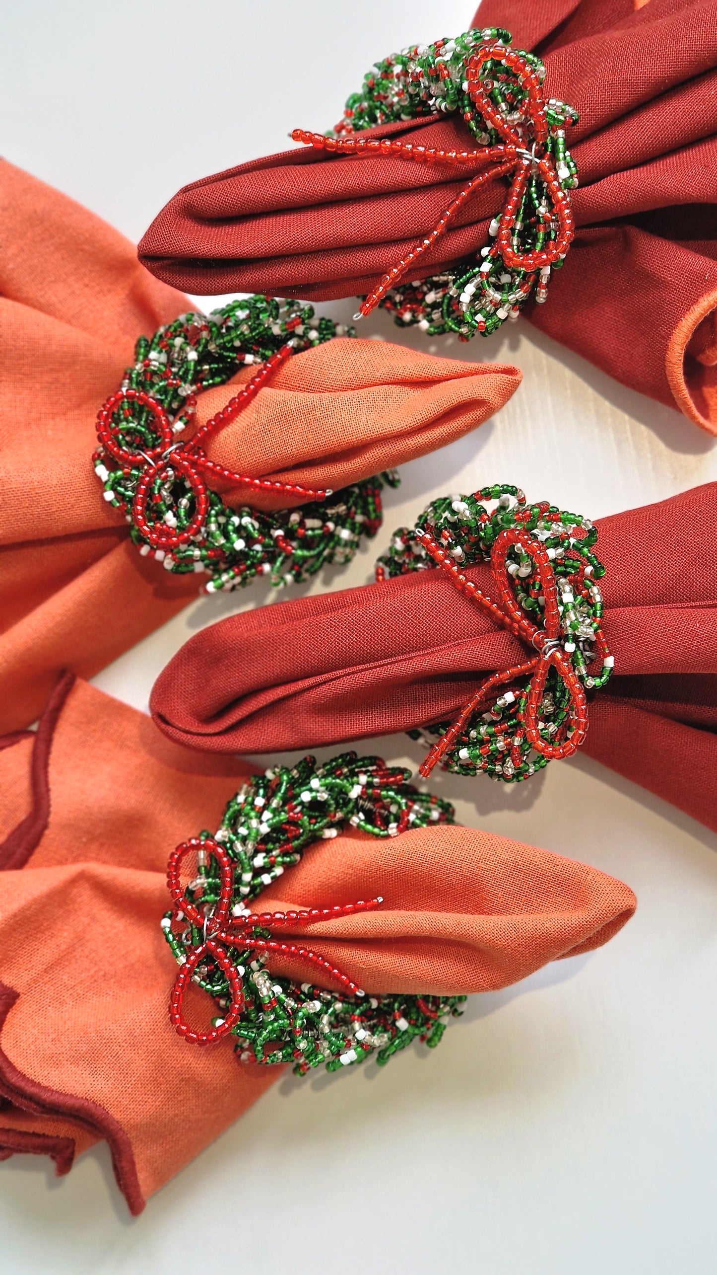 Green & White Beaded Napkin Ring