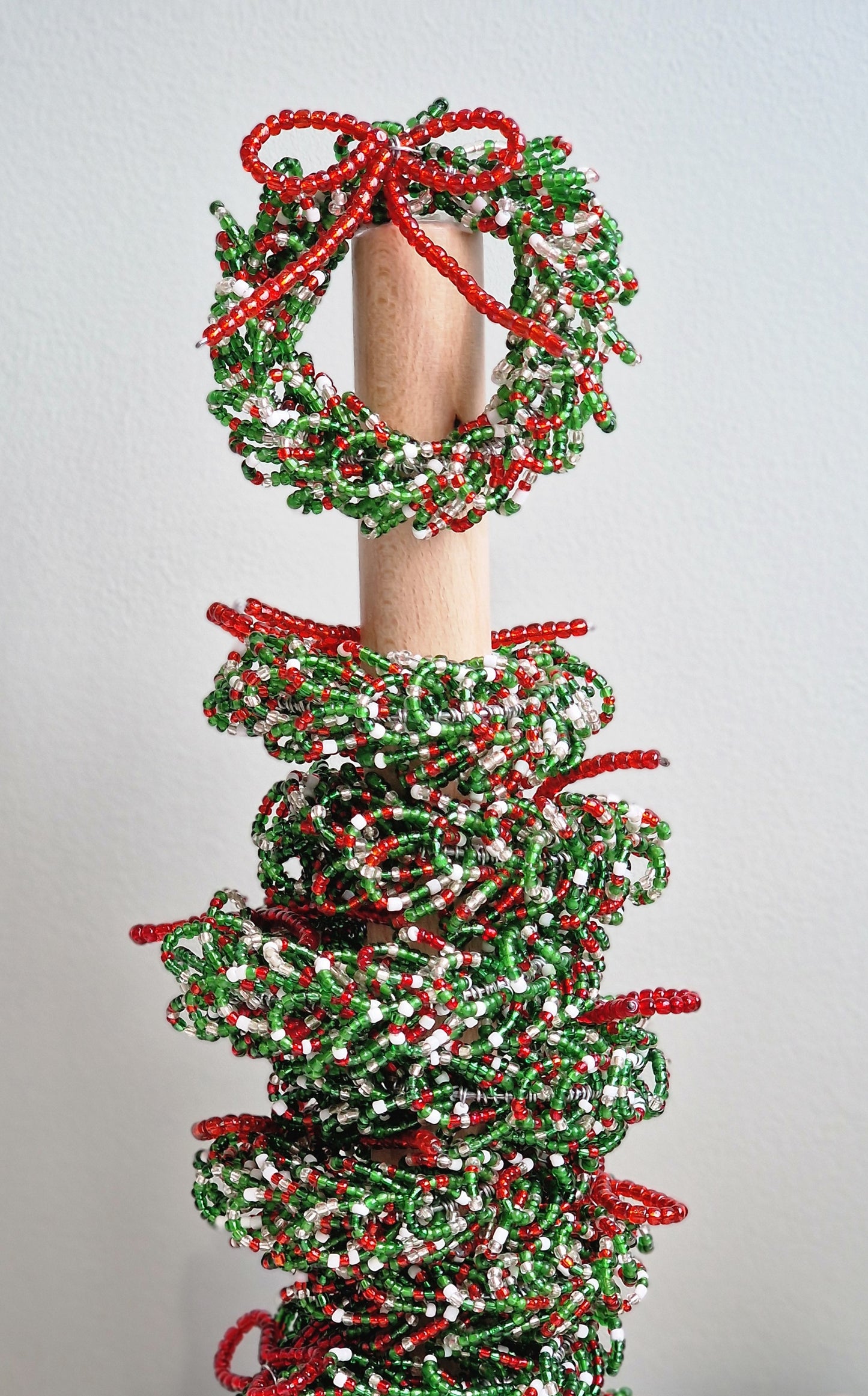 Green & White Beaded Napkin Ring