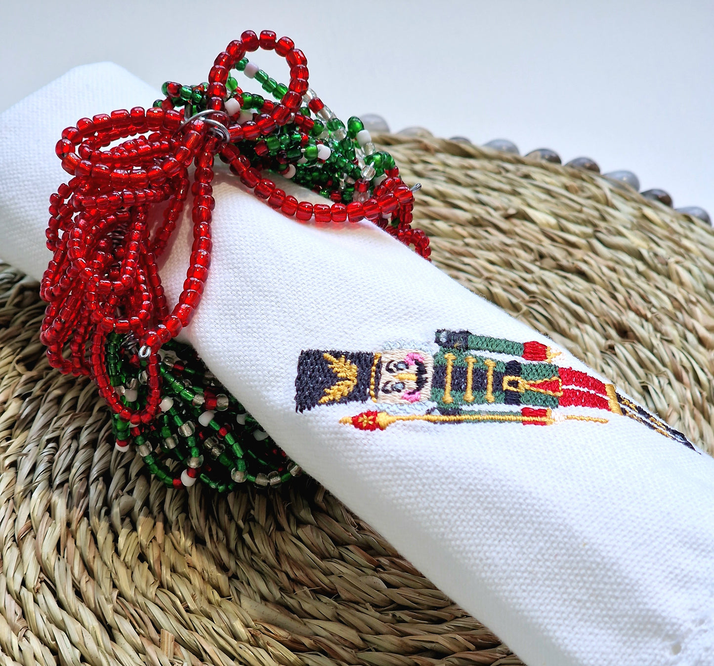 Red & Green Beaded Napkin Ring