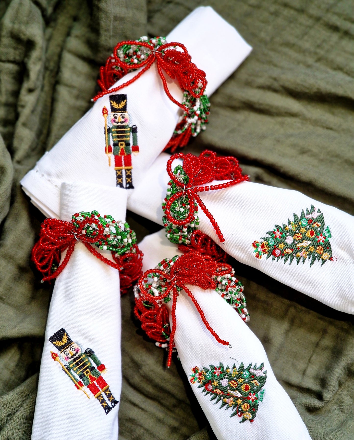 Red & Green Beaded Napkin Ring
