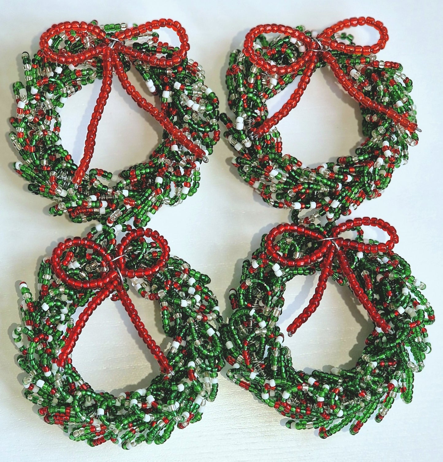 Green & White Beaded Napkin Ring