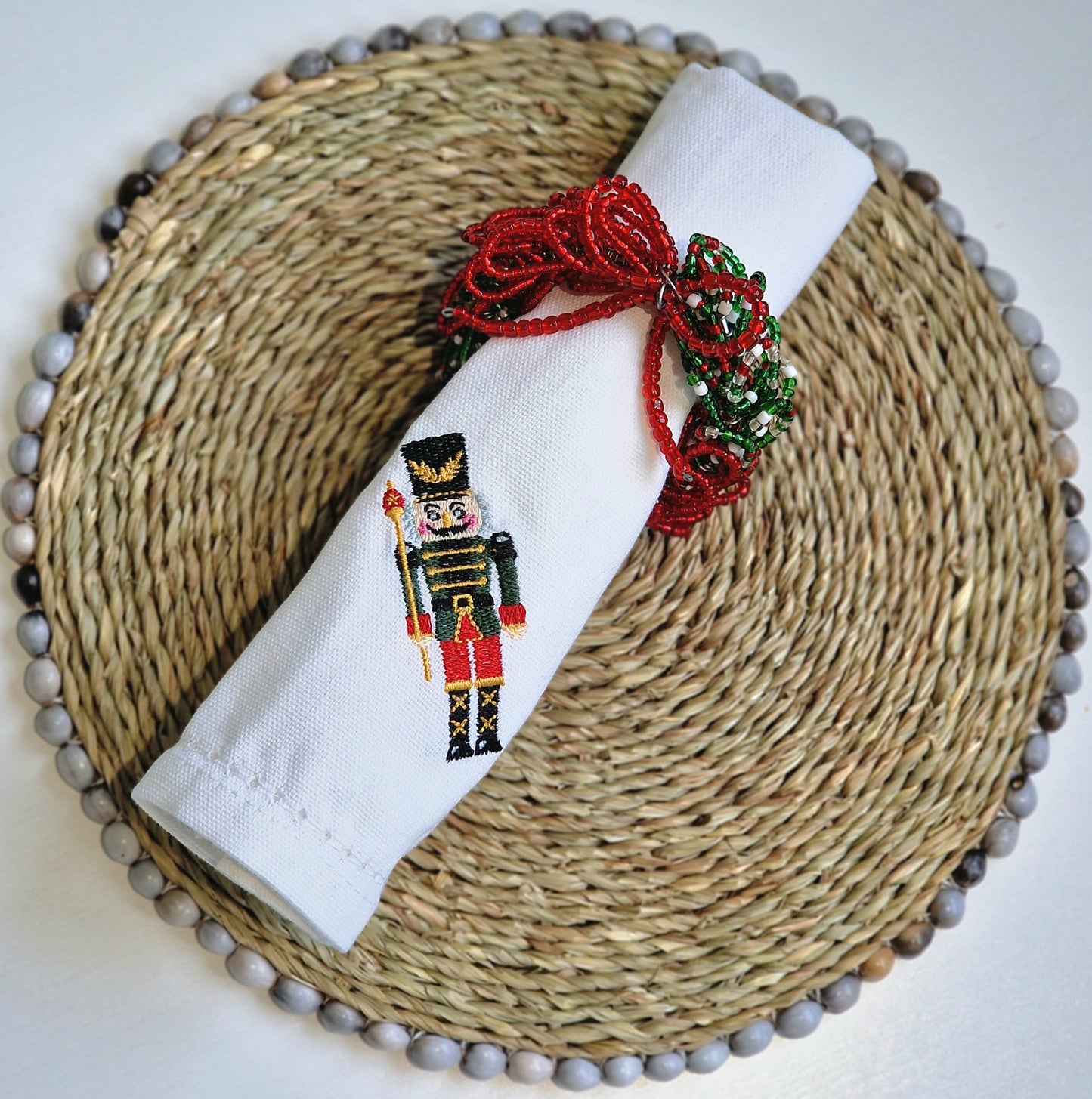 Red & Green Beaded Napkin Ring